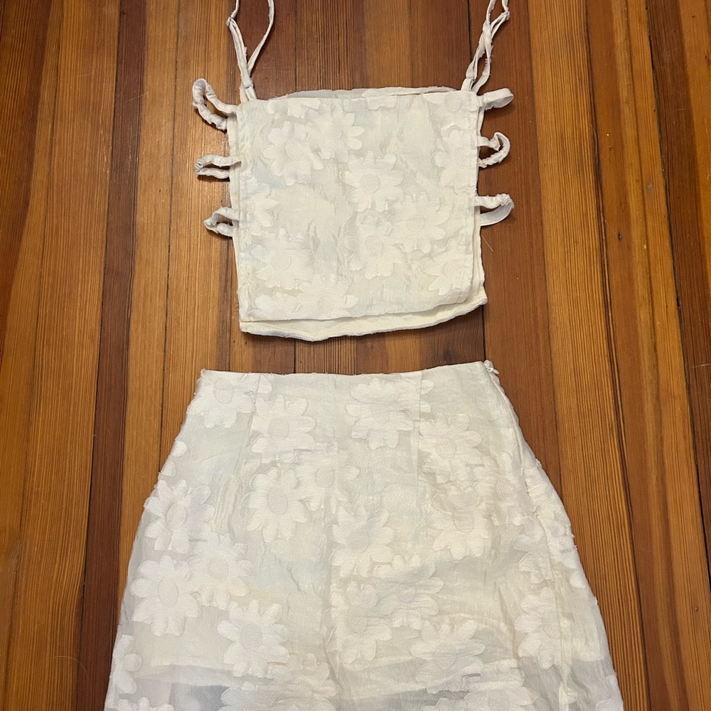 Princess Polly Cream Floral Two-Piece Top & Skirt Set